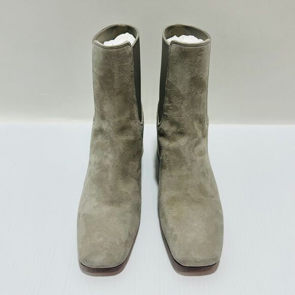 Vince Women Kimmy Heel Ankle Boots 9M Booties Hazel Stone Suede Square Toe Block - Picture 6 of 16